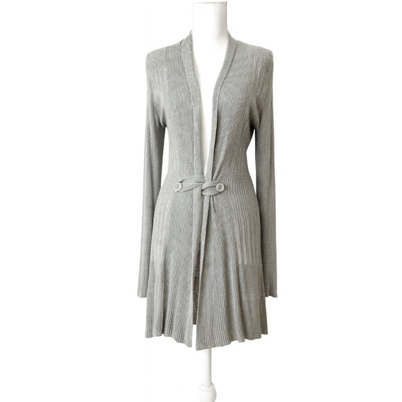 NWOT Belldini Heather Gray Open Front Long Knit Cardigan Sweater Small S Viscose - Picture 1 of 10